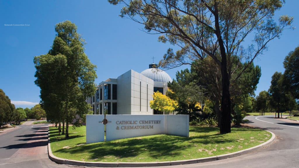 The entrance to a Catholic cemetery and crematorium in Sydney